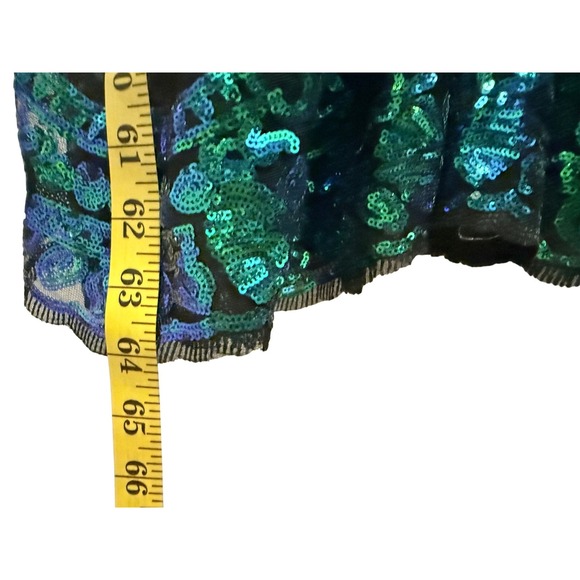 Love & Lemonade Maxi Gown Womens Black Green Sequin Double Slit Hollywood Glam - Picture 12 of 16